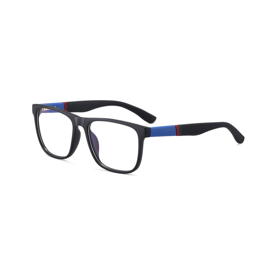 Montura para hombre en TR90 negro mate con detalles azules. Diseño mod